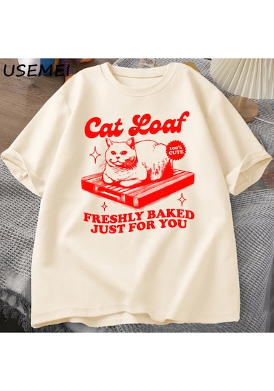 Flood Of Style Komik Kedi Loaf T-shirt Erkek Kadın Retro Tişörtleri Kedi Sevgilisi Grafik Tees Unisex Yaz Pa Haki