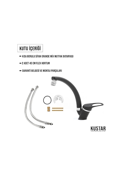 Kustar Grande Siyah Aç Kapa Mutfak Eviye Bataryası