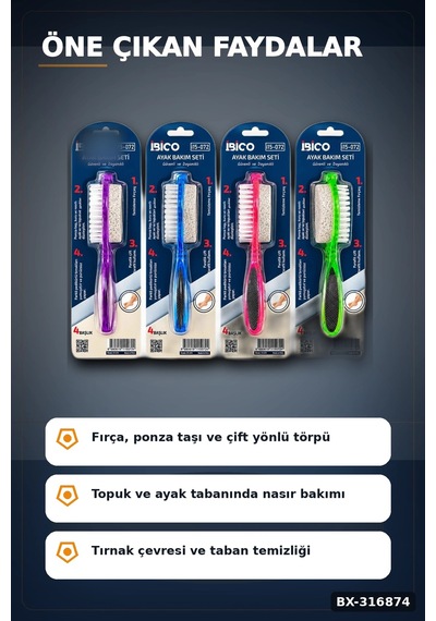 Ayak Ve Topuk Bakım Törpüsü Fırçalı Ponza Taşlı 4 Fonksiyonlu Asorti 1 Adet Bx-316874