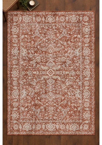 Artloop İstanbul Kiremit Vintage Desenli Dokuma Tabanlı Şönil Halı Al 643 Kiremit - Vintage Desenli