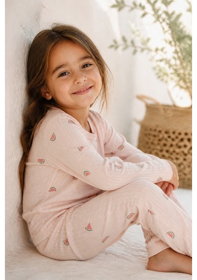 Eray Alp Kids Erkek Çocuk Pembe Karpuz Desenli Pijama Takımı Rahat Uyku Takımı