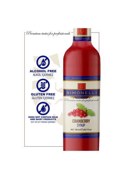 Simonelli Kahve ve Kokteyl Şurubu Kızılcık Aromalı 700 ML + Pompa