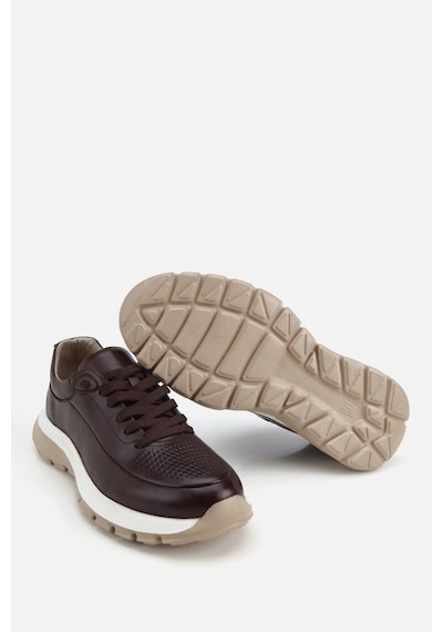 Yaya Erkek Kahverengi Deri Kontrast Tabanlı Bağcıklı Sneaker