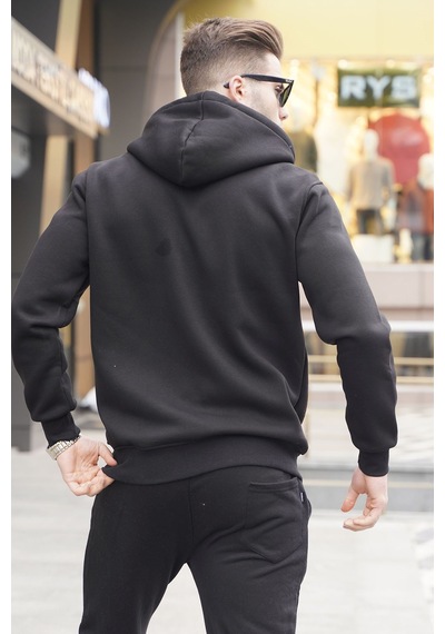 Madmext Siyah Kapüşonlu Regular Fit Erkek Sweatshirt 6033 Siyah