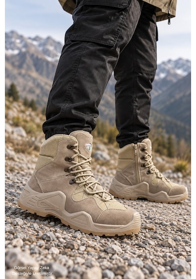 Muggo Everest Erkek Tactical Askeri Fermuarlı Ve Bağcıklı Postal Çöl Botu Bej