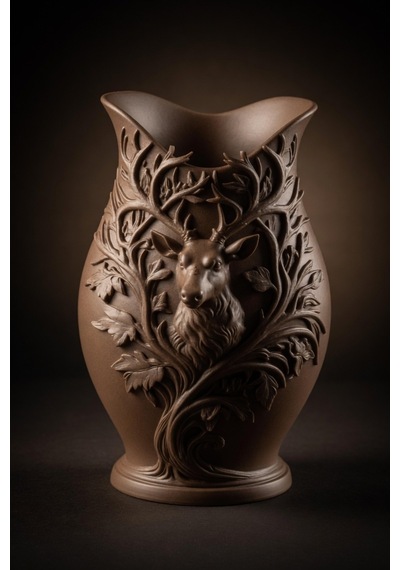 3d Baskılı Geyik Desenli Dekoratif Vazo 15 Cm Kahverengi