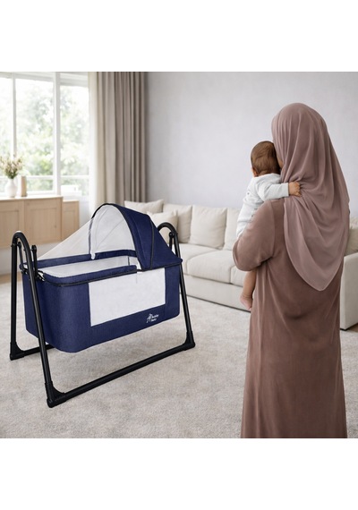First Class Portatif-Keten Tenteli Sepet Beşik Silinebilir Kumaş Lacivert