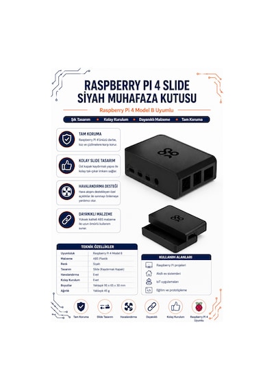 Raspberry Pi 4 Slide Siyah Muhafaza Kutusu