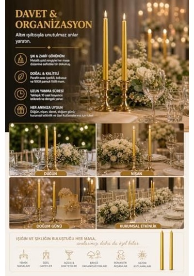 2 Li Altın Gold Metalik Şamdan Mum Seti 25 Cm Dekoratif İnce Şamdan Mum, Kokusuz Parafin Wax,%100 Pamuk Fitil, El Döküm, Uzun Süre Yanma 10 Saat , Şık Sofra, Davet, Nişan, Düğün 50 x 22 2 Li Altın Gold Metalik Şamdan Mum Seti 25 Cm Dekoratif İnce Şamdan Mum, Kokusuz Parafin Wax,%100 Pamuk Fitil, El Döküm, Uzun Süre Yanma 10 Saat , Şık Sofra, Davet, Nişan, Düğün 50 x 22