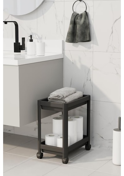 Ayrex Mithra Life 2 Katlı Tekerlekli Tezgah Altı Siyah Banyo Mutfak Rafı Mıt1121 Diğer
