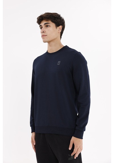 Rowinger Minimal Logolu Bisiklet Yaka Ribana Manşetli Rahat Kalıp Mevsimlik Sweatshirt Navyblue