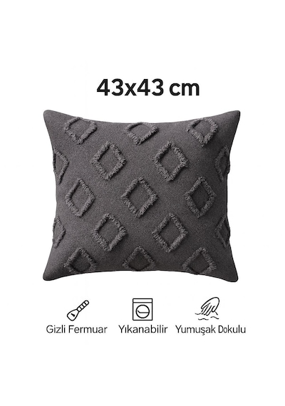 Kırlent Kılıfı 43x43 Cm Çift Taraflı, Fermuarlı, Lüks Şönil Kumaş Koltuk Örtüsü İle Uyumlu 1 Adet Antrasit