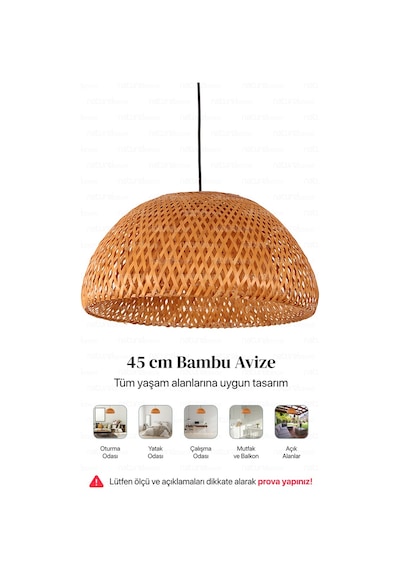 Bohem Bambu Boja Pendant Sarkıt Avize Lamba 45 Cm - Iskandinav, Modern, Bohem, Rattan Aydınlatma Bambu