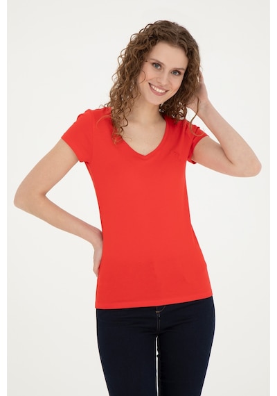 U.S. Polo Assn. Kadın Kırmızı Basic V Yaka Tişört 50280068-VR030