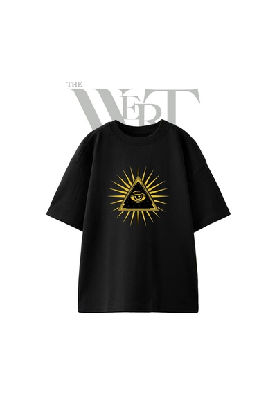 Thewert Piramit Goz Tasarım Baskılı Ünisex Siyah Oversize T-shirt