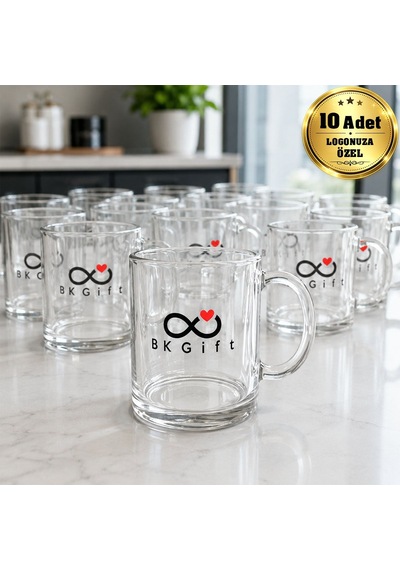 Logonuza Özel 10 Adet 300 Ml Baskılı Cam Kupa Bardak Kurumsal Promosyon Ve Hediye Seti Çok Renkli