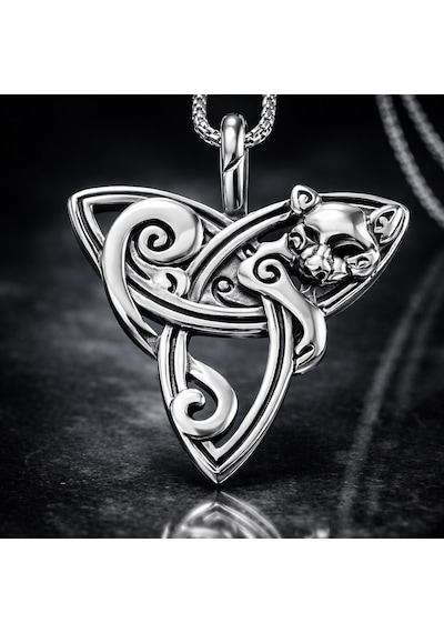 Çelik Triquetra Sembol Gotik Kelt Düğüm Kedi Kolye Çelik