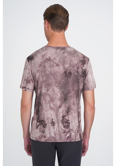 Efor Comfort Fit Bisiklet Yaka Batik Desen Kısa Kol Bej Tişört Ts 914 Bej