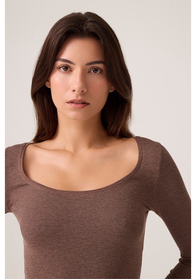 Los Ojos X Ece Kahverengi Modal Kumaşlı Uzun Kollu Şortlu Pijama Takımı Ribbed Pj Kahverengi Kahverengi