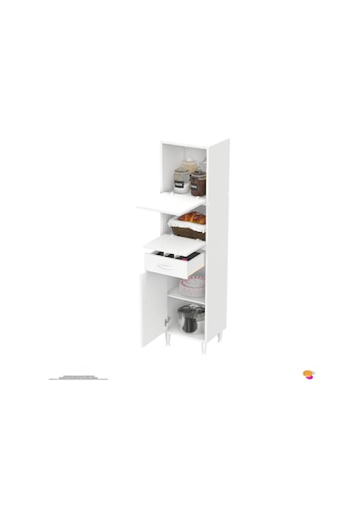 Modilayn Vio Çok Amaçlı Dolap: 40x163.4x32,5 Cm Ölçülerinde, Çekmeceli Ve Kapaklı Mutfak Dolabı. Beyaz