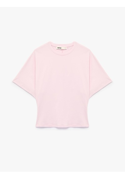 Koton Pamuklu Slim Fit Yarasa Kol Bisiklet Yaka Tişört Pembe 6sak50551ek Gül