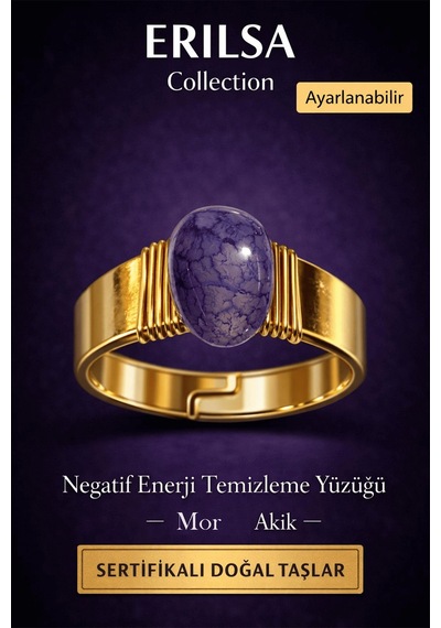 Sertifikalı Mor Akik Doğal Taş Yüzük Negatif Enerji Temizleme A Çok Renkli