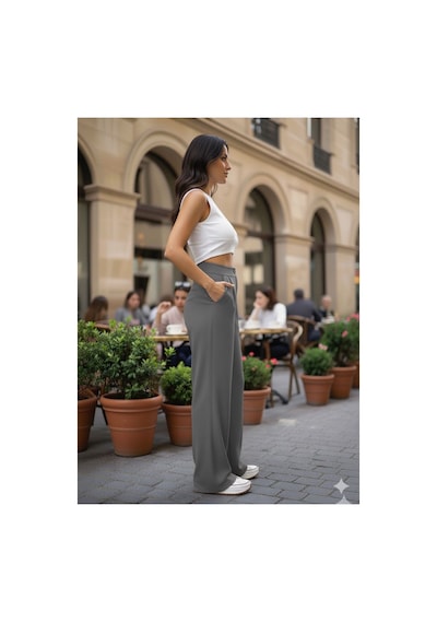 Unika Boutique Milano Premium Yüksek Bel Pileli Plazzo Kumaş Pantolon 2026 gri