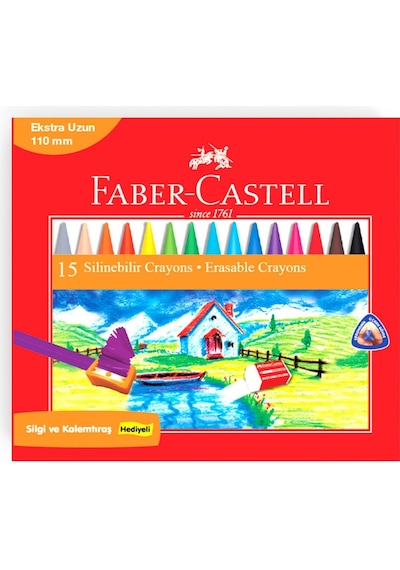 Faber-Castell Silinebilir Mum Boya 15 Renk,Ergonomik Üçgen Gövde,Canlı ve Örtücü Renkler