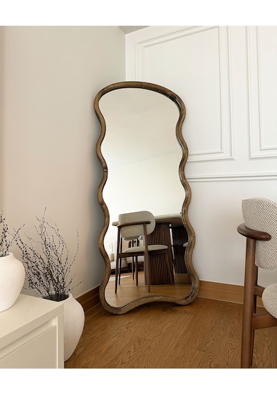 Effe Doğal Ahşap Çerçeveli Bulut Model 180x80 Cm Ceviz Ayakli Boy Aynasi