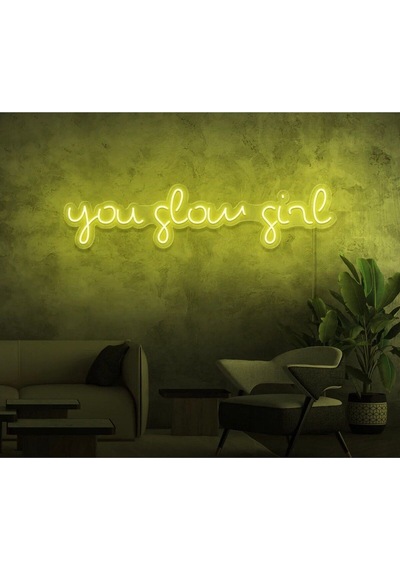 You Glow Girl Yazılı Neon Tabela Sarı