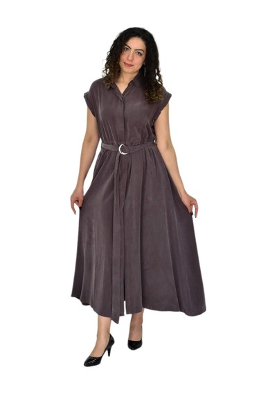Baglan Kadın Beli Kemerli Elbise Bgl-st04639 Kahve