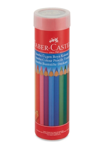 Faber-Castell 12'li Jumbo Tam Boy Üçgen Kuru Boya Kalemi – Ergonomik Tasarım, Canlı Renkler