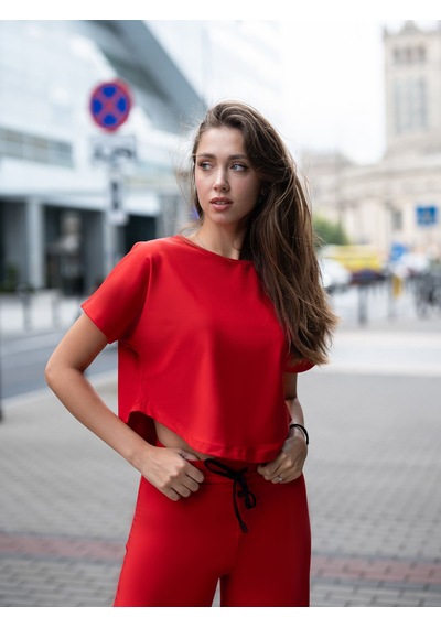 Lismina Yuvarlak Kesimli Yoga Tişörtü Kırmızı