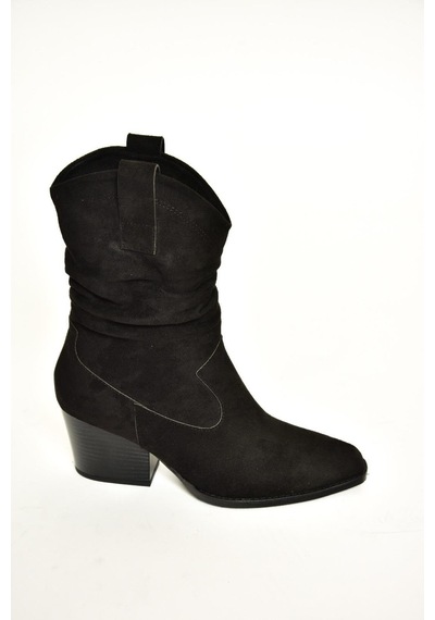 Fox Shoes T296713002 Siyah Süet Kalın Topuklu Kadın Bot Siyah-Süet Siyah