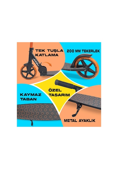 Lamborghini Lisanslı L6-200 Katlanabilir Metal Ayaklık Kaymaz Taban 2 Tekerlekli 8+ Yaş Çocuk Scooter Gri