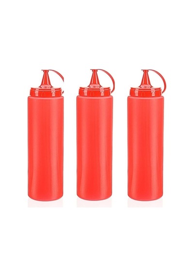 Ketçap Şişesi - 1000ml Dev Boy Kırmızı 3 Adet Diğer