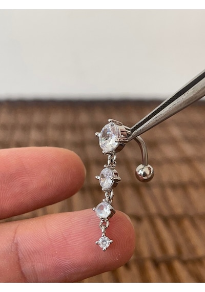 316 L Cerrahi Çelik Ters Modeli Özel Tasarım Göbek Piercingi Gümüş