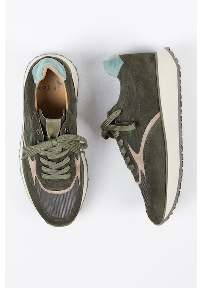 Krahe Calista Erkek Hakiki Deri Bağcıklı Haki-bej Sneakers 001