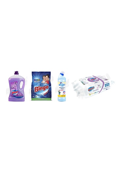 Bingo Yüzey Tem. Fresh 2.5 Lt + Tüm Renkler Deterjan 6 Kg+ Oksijen 750 Ml + Yüzey Tem.havlusu 96'lı 4'lü Set Diğer