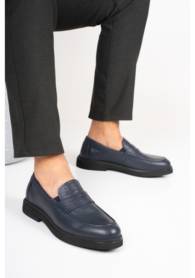 Fame Step Hakiki Deri Erkek Loafer Mokasen Klasik Ayakkabı Comfort Prato Lacivert
