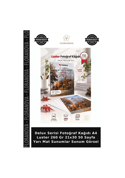 Delux Serisi Fotoğraf Kağıdı A4 Luster 260 Gr 21x30 50 Sayfa Yarı Mat Sunumlar Sunum Görsel