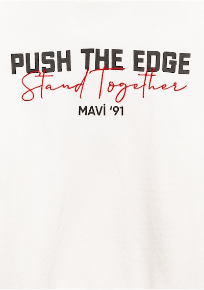 Mavi - Stand Together Baskılı Kapüşonlu Ekru Sweatshirt 6s10181-70057 Ekru