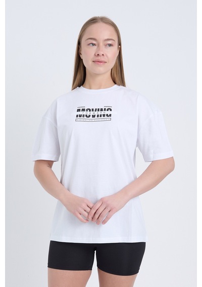 Velvoria Unisex Oversize Relaxed Moving Baskılı Beyaz Renk T-shirt