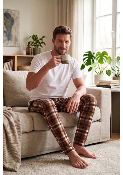 Buratti Lastikli Bel Düz Paça Yumuşak Dokulu Polar Pijama Altı Erkek Pijama Altı 6098001 Camel