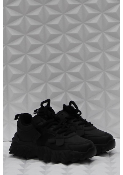 Fort Cool Verom Siyah Bağcık Görünümlü Cırtlı Sneaker Ortopedik Çocuk Ayakkabı Siyah