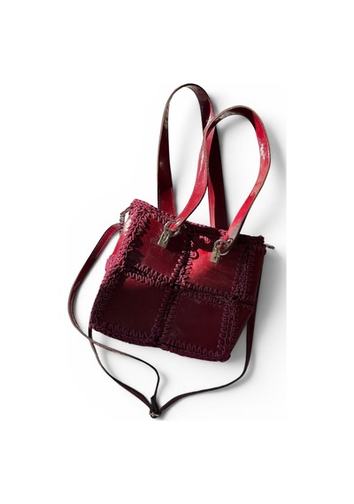 Kumru Studio Bordo Patchwork Kadın Omuz Çantası Özel Tasarım Şık El Çantası