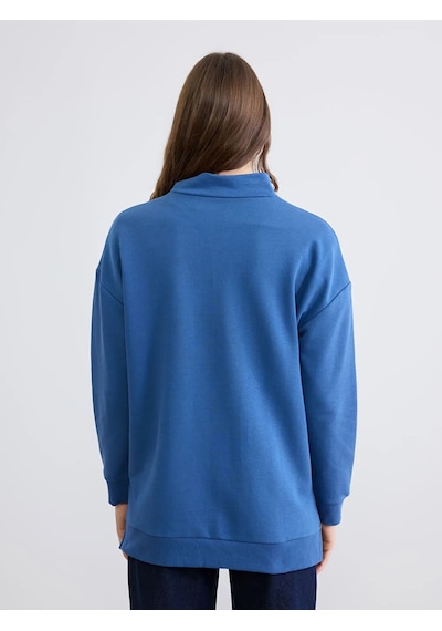Lc Waikiki Mavi Dik Yaka Kadın Sweatshirt Tunik