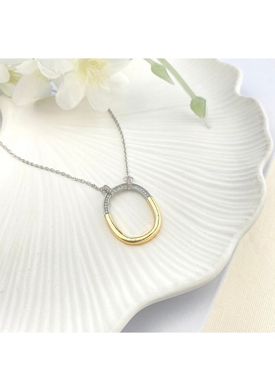 Halka Kolye Çift Renk Zirkon Taşlı Kadın Kolye 45cm Gold - Gümüş