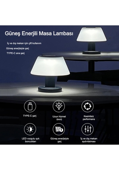Mdstech Masa Lambası Modern Tasarım Su Geçirmez Güneş Enerjili 4 Kademeli Dim Led Ayarlanabilir Siyah Ve Şeffaf