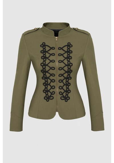 Thalure Kadın Haki Süslü Fit Blazer